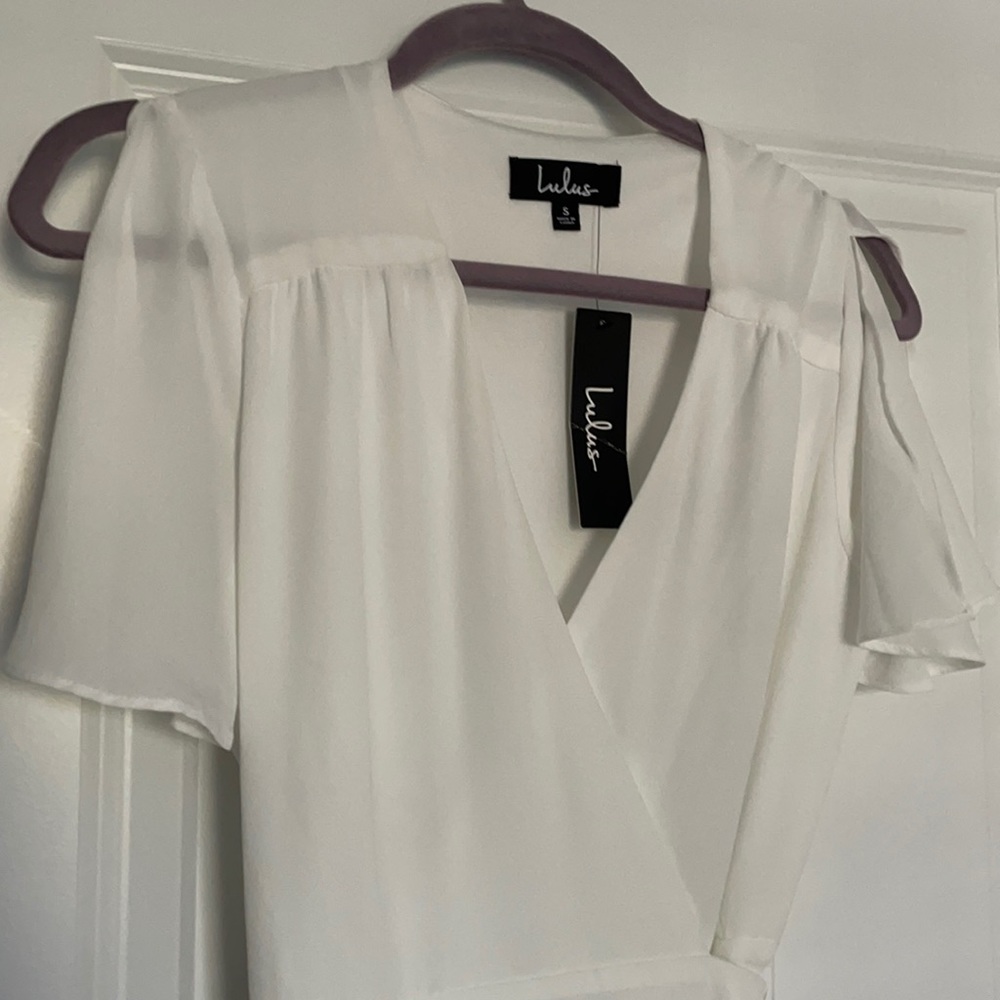 Lulu’s Rise to the Occasion White Midi Wrap Dress